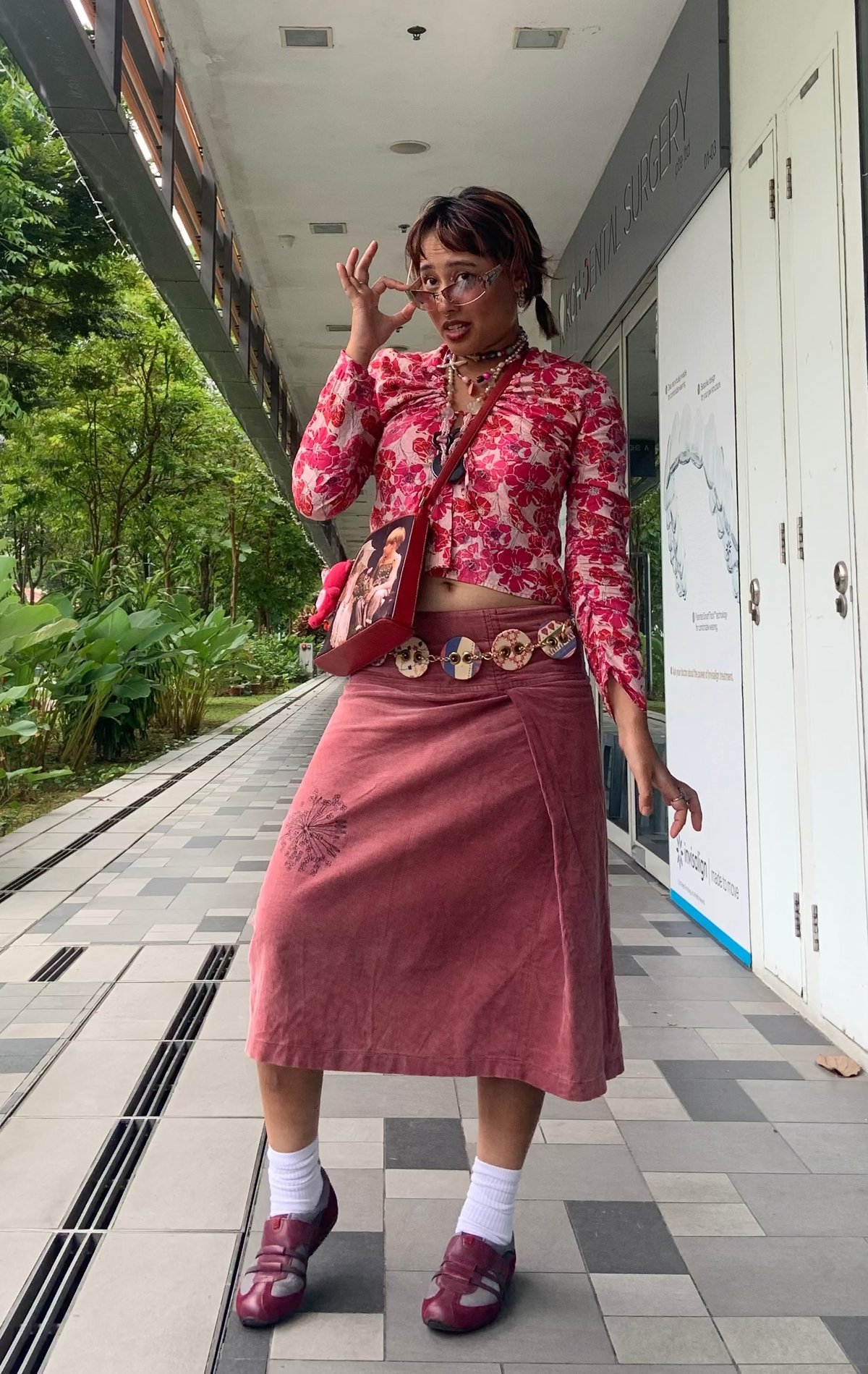 Floral pink tie up top