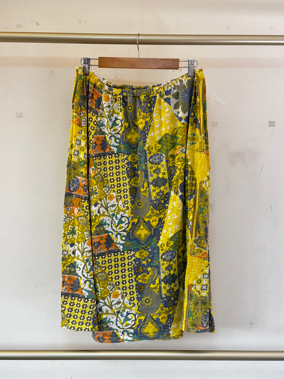 Yellow Mix Print Midi Skirt