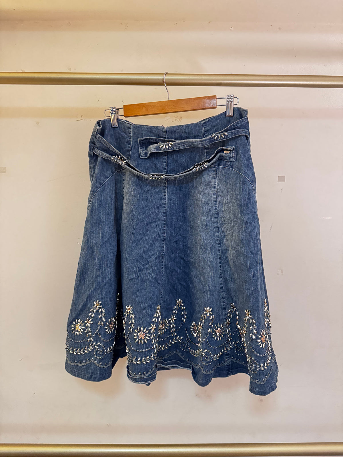 Midi Beaded Denim Skirt