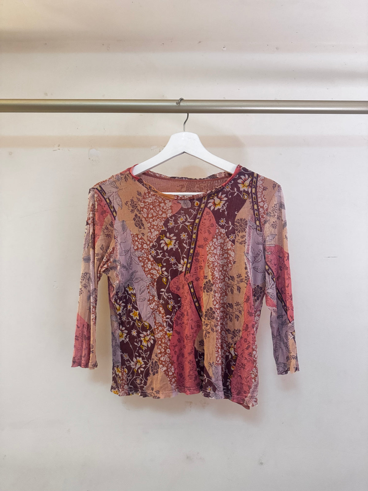 Pink Floral Mesh Top