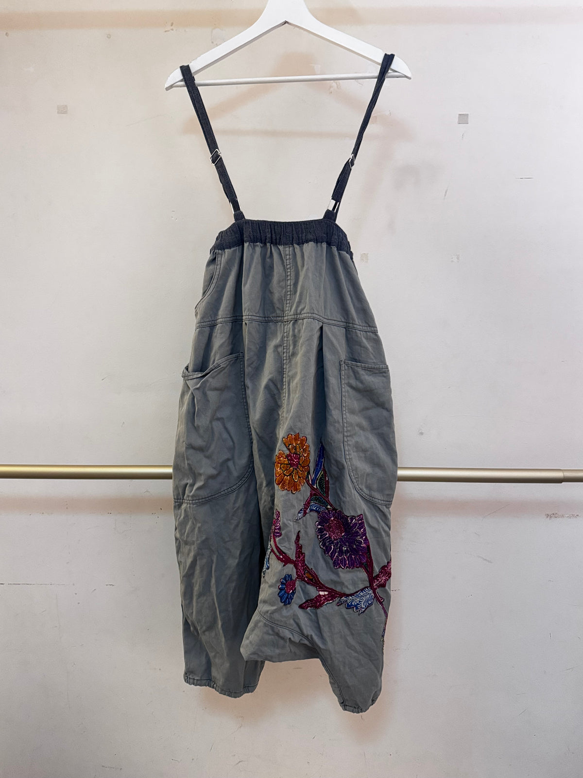 Grey Harem Pants with Floral embroidery
