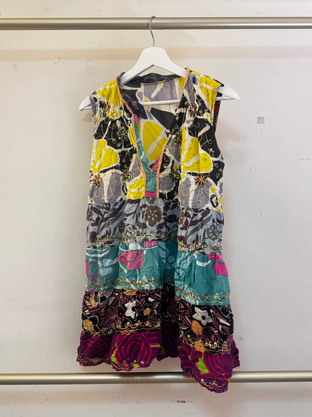 Multi-patterned Tiered Dress with Sequins