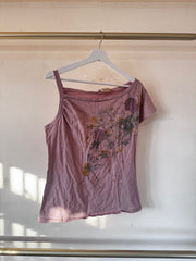 Fcuk Jeans mauve asymmetrical floral sequin t-shirt